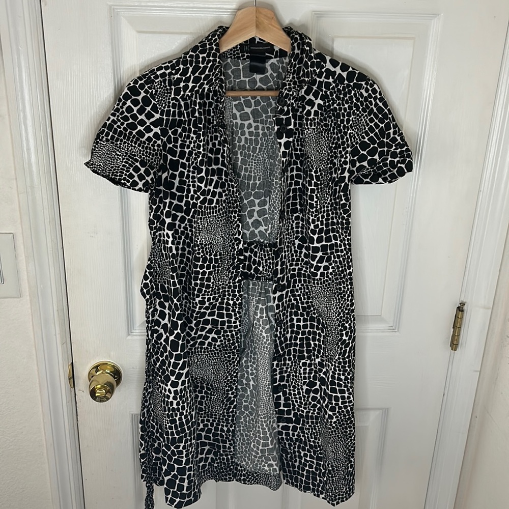 INC International Concepts Black & White Animal Print Belt Shirt Dress Stretch 6